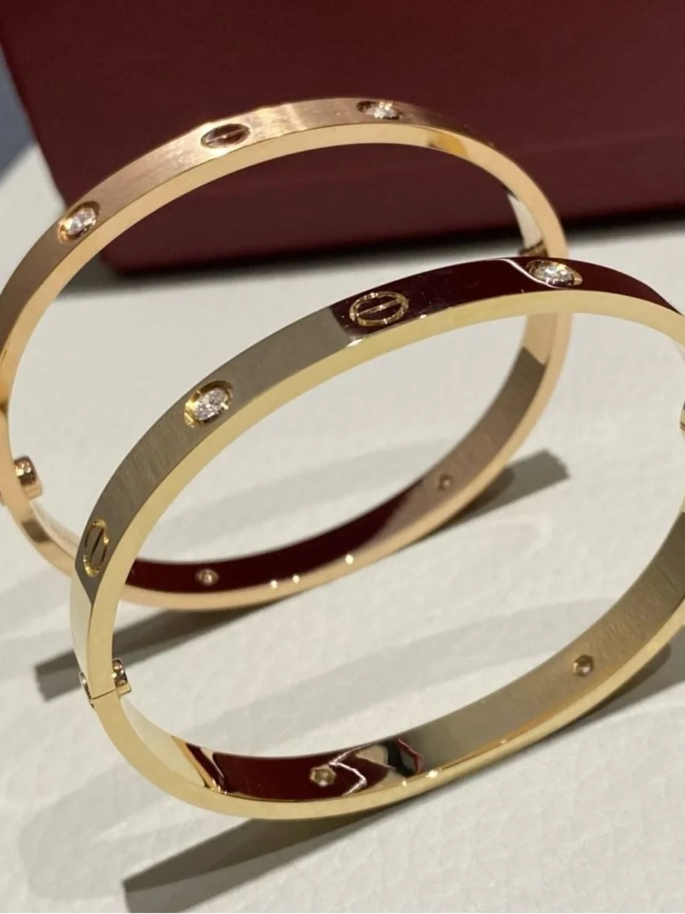 Gold and Rose Gold Cubic Zirconia Screw Motif Bangle Bracelet Set